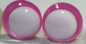 Preview: 1 Paar Sicherheitsaugen trapezoid 16 mm pink metallic weiße Pupille Schielaugen