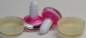 Preview: 1 Paar Sicherheitsaugen trapezoid 16 mm pink metallic weiße Pupille Schielaugen