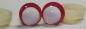 Preview: 1 Paar Sicherheitsaugen trapezoid 16 mm rotblau metallic weiße Pupille Schielaugen