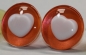 Preview: 1 Paar Sicherheitsaugen trapezoid 25 mm orange metallic herzförmige Pupille weiß