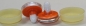 Preview: 1 Paar Sicherheitsaugen trapezoid 25 mm orange metallic herzförmige Pupille weiß