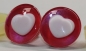Preview: 1 Paar Sicherheitsaugen trapezoid 25 mm rot metallic herzförmige Pupille weiß