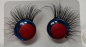 Preview: Sicherheitsaugen Glitter blau rote Pupille schielend mit Wimpern trapezoid 14 mm
