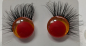 Preview: Sicherheitsaugen Glitter gelb rote Pupille schielend mit Wimpern trapezoid 14 mm