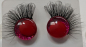 Preview: Sicherheitsaugen Glitter pink rote Pupille schielend mit Wimpern trapezoid 14 mm