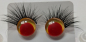 Preview: Sicherheitsaugen gelb metallic rote Pupille schielend mit Wimpern trapezoid 14 mm