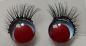 Preview: Sicherheitsaugen hellblau metallic rote Pupille schielend mit Wimpern trapezoid 14 mm