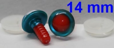 1 Paar Sicherheitsaugen rote Pupille Iris Aquagreen metallic