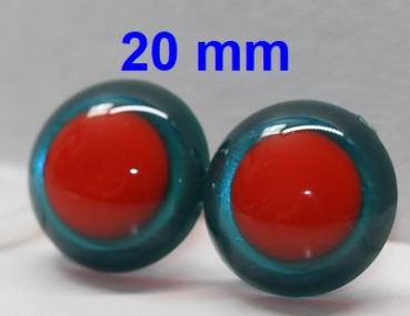 1 Paar Sicherheitsaugen rote Pupille Iris Aquagreen metallic