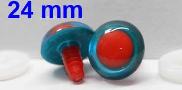 1 Paar Sicherheitsaugen rote Pupille Iris Aquagreen metallic