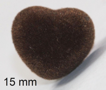 Preview: Sicherheitsnase herzförmig beflockt braun mit Sicherheitsscheibe