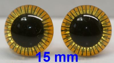 Sicherheitsaugen transparent durchgefärbt gelb Owl-Cut 15 mm
