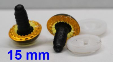 Sicherheitsaugen transparent durchgefärbt gelb Owl-Cut 15 mm 2