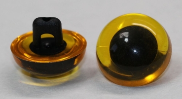1 Paar 15 mm Kunststoffaugen transparent gelb durchgefärbt rund zum Annähen