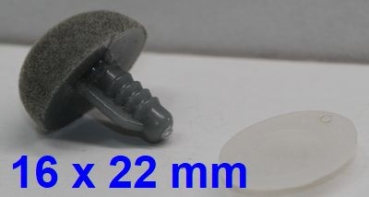 Sicherheitsnase oval beflockt grau mit Sicherheitsscheibe