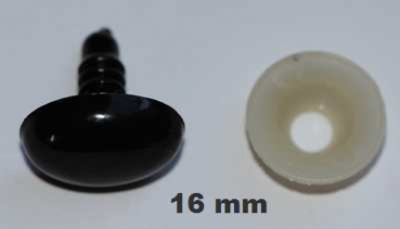 Sicherheitsnase 16 mm x 12 mm oval hart schwarz glänzend mit Sicherheitsscheibe