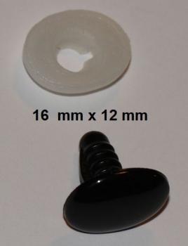 Sicherheitsnase 16 mm x 12 mm flach oval hart schwarz glänzend mit Sicherheitsscheibe