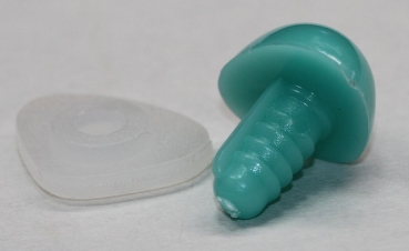 Sicherheitsnase 18 mm dreieckig hart türkisgrün mit Sicherheitsscheibe
