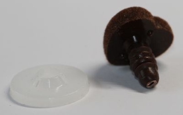 Sicherheitsnase 18 mm herzförmig beflockt braun mit Sicherheitsscheibe