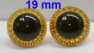 Sicherheitsaugen transparent durchgefärbt gelb Owl-Cut 19 mm
