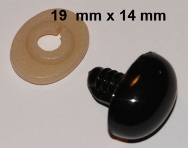Sicherheitsnase 19 mm x 14 mm oval hart schwarz glänzend mit Sicherheitsscheibe