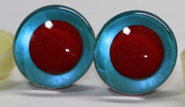 1 Paar Sicherheitsaugen trapezoid grün blau Prisma Color 25 mm rote Pupille