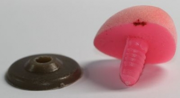 Sicherheitsnase dreieckig beflockt Rosa 35 mm mit Glitzerstein und Sicherheitsscheibe
