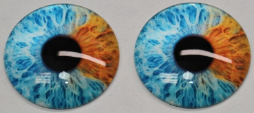 1 Paar Augen Glaslinsen zum Aufkleben 40 mm hellblau orangegelb