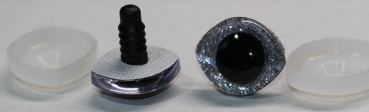 1 Paar Sicherheitsaugen geschwungen transparent durchgefärbt klar mit Glitter silber 23 mm x 20 mm