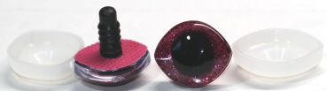 1 Paar Sicherheitsaugen geschwungen transparent durchgefärbt klar mit Glitter pink 23 mm x 20 mm