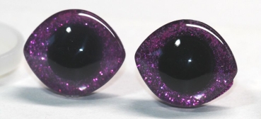 1 Paar Sicherheitsaugen geschwungen transparent durchgefärbt klar mit Glitter purpur 23 mm x 20 mm