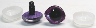 1 Paar Sicherheitsaugen geschwungen transparent durchgefärbt klar mit Glitter purpur 23 mm x 20 mm