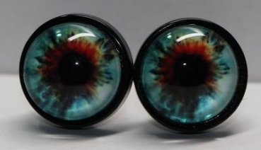 1 Paar 14 mm Sicherheitsaugen Kunststoff mit Glas rot-türkis