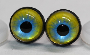 1 Paar 14 mm Sicherheitsaugen Kunststoff mit Glas gelb blau