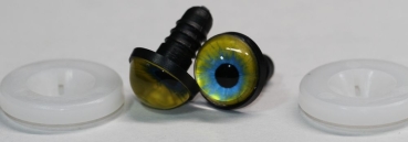 1 Paar 14 mm Sicherheitsaugen Kunststoff mit Glas gelb blau