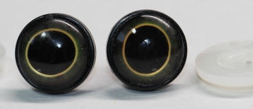 1 Paar 17 mm Sicherheitsaugen Kunststoff mit Glas gold dunkel schwarz ovale Pupille