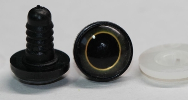 1 Paar 17 mm Sicherheitsaugen Kunststoff mit Glas gold dunkel schwarz ovale Pupille