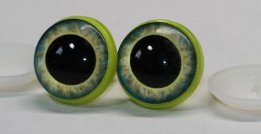 1 Paar 22 mm Sicherheitsaugen Kunststoff mit Glas gelb grün ovale Pupille
