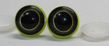1 Paar 22 mm Sicherheitsaugen Kunststoff mit Glas gold dunkelgrün schwarz ovale Pupille