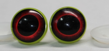 1 Paar 22 mm Sicherheitsaugen Kunststoff mit Glas rot schwarz ovale Pupille