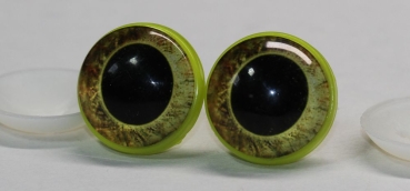 1 Paar 22 mm Sicherheitsaugen Kunststoff mit Glas goldgelb braun ovale Pupille
