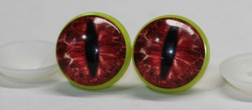 1 Paar 22 mm Sicherheitsaugen Kunststoff mit Glas rot schwarz Katze Drache