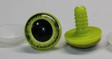 1 Paar 22 mm Sicherheitsaugen Kunststoff mit Glas gelb grün schwarz ovale Pupille