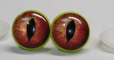 1 Paar 22 mm Sicherheitsaugen Kunststoff mit Glas rot orange Katze Drache