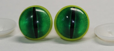 1 Paar 22 mm Sicherheitsaugen Kunststoff mit Glas grün schwarz Katze Drache