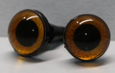1 Paar Sicherheitsaugen 12 mm mittelgroße runde Pupillen kupfergold schimmernd verschiedenfarbige Iris