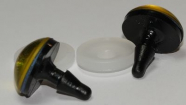 1 Paar Sicherheitsaugen 16 mm sehr kleine runde Pupillen goldgrün schimmernd verschiedenfarbige Iris