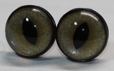 1 Paar Sicherheitsaugen 14 mm mittlere geschlitzte Pupillen beige schimmernd verschiedenfarbige Iris