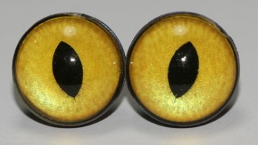 1 Paar 14 mm Sicherheitsaugen mittlere geschlitzte Pupillen goldgelb schimmernd verschiedenfarbige Iris