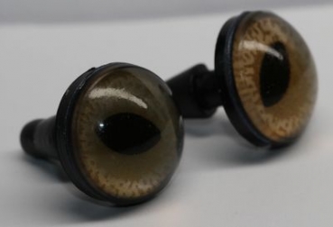 1 Paar 14 mm Sicherheitsaugen mittlere geschlitzte Pupillen grünblau schimmernd verschiedenfarbige Iris